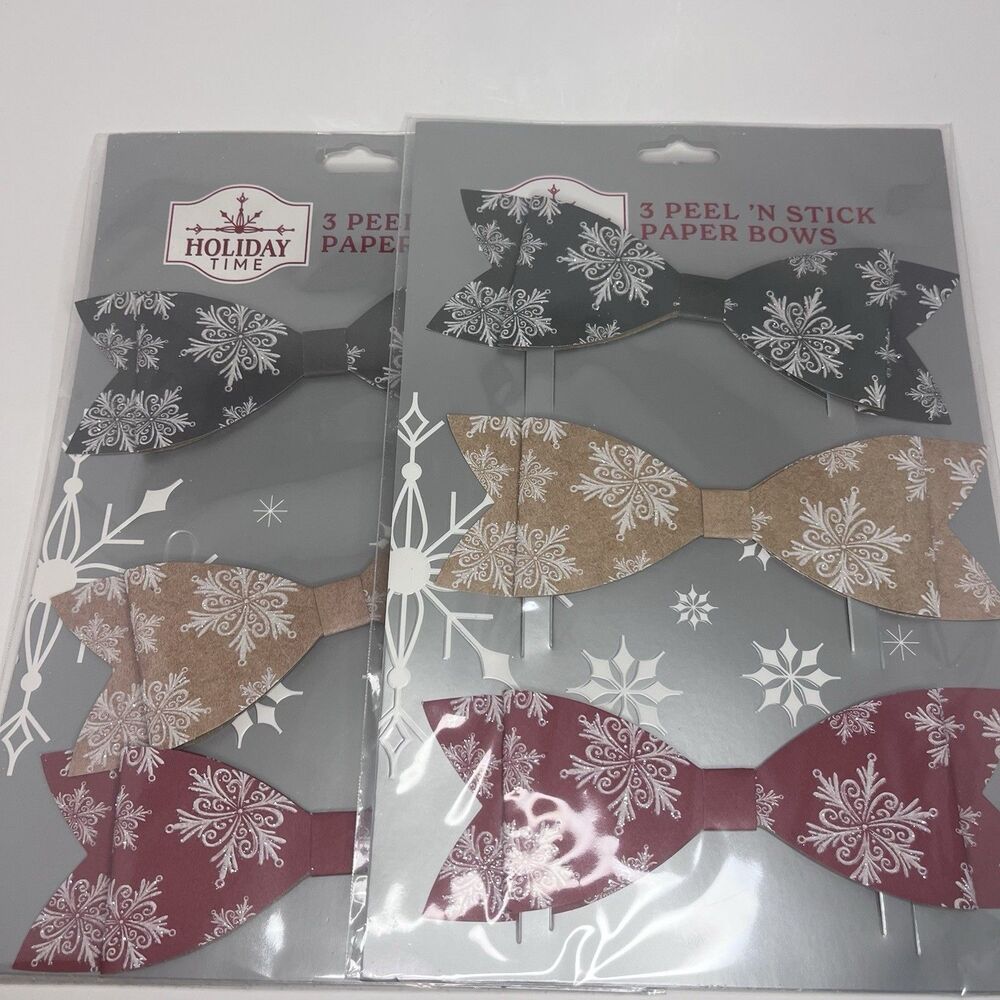 Holiday Time 3 Peel & Stick Paper Bows Snowflake Pattern Set Of 2